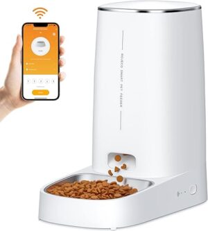 ROJECO Futterautomat für Katze Hund WiFi 4L-Automatisierte Waschbar Futterspender Katzenfutter mit Timer & Edelstahlschüssel, 1-10 Mahlzeiten pro Tag für kleine/mittlere Haustiere