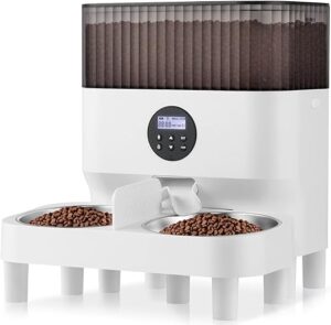 Sailnovo Futterautomat Katze 2 Näpfe Automatischer, Katzenfutter Automat,Futterspender für Hunde mit Edelstahlschüssel,1-4 Mahlzeiten pro Tag,10s Voice Recorder für…