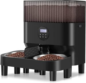 Sailvono Futterautomat Katze, Katzenfutter Automat, Zeitgesteuerte Kontrolle 1-4 Mahlzeiten pro Tag, 10s Voice Recorder für kleine/mittlere Haustiere, Schwarz, 5L