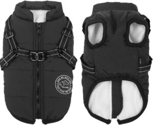 Savlot Hundejacke Winterweste Jacken Hundemantel Hundepullover Haustier Skifahren Kostüm Ärmellose Baumwolle Gepolsterte Weste Mit Brustgurt Gurt – Schwarz, M