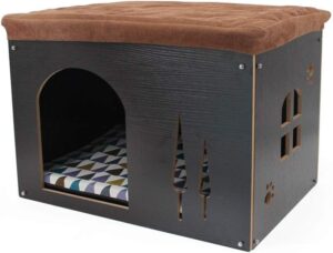 SONGWAY Hundehütte aus Holz mit Matratze – Abnehmbare Katzenhaus im Form von Schuhocker Innenraum Hundehütte Haustierhaus für Katzen, Welpen, Hund Kleintiere Haustiernest zur…