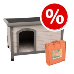Spar-Komplettset: Trixie Natura Flachdach-Hundehütte Classic mit Isolierung