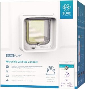 Sure Petcare SureFlap Mikrochip Katzenklappe Connect, DualScan Technologie, mobile App steuerung, Installation in Türen, Fenstern und Wänden, Weiß, Hub und 4 AA Batterien…
