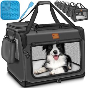 TRESKO® Hundebox faltbar inkl. Leckmatte und Spatel M 61x42x42cm | Transportbox für Hunde und Katzen | Hundetransportbox für kleine & große Hunde | Hundetasche robust Anthrazit