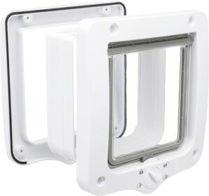 TRIXIE wasserdichte und geräuscharme Katzenklappe „4-Wege Freilauftür mit Tunnel, 20 × 22 cm, weiß“- 44231