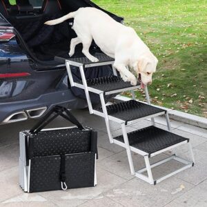 Uross Hunderampe für Auto 4 Stufen, Hundetreppe für Auto, tragbare Haustier Rampe Treppe Schritte für große Hunde, Hund Auto Rampe, Hund Rampe für SUV, Auto, LKW, Hochbett
