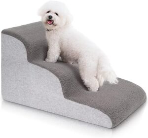 Uross Hundetreppe für kleine Hunde, 3 Stufen Hundetreppe Treppe Rampen für Bett Couch, High Density Foam Pet Steps Treppe, Waschbar Haustiertreppe für Hunde und Katzen-Grau