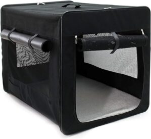 Wiltec Fudajo Faltbare Transportbox in Schwarz für Haustiere, Größe L (76x56x61 cm), mit Einlagekissen