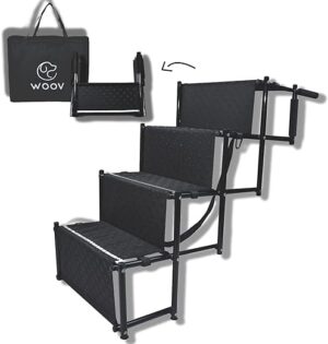 WOOV Hunderampe – Gelenkschonende Hundetreppe Auto klappbar – Ideal für große Hunde – mit Reflektoren & Gurt – Höhenverstellbar – belastbar bis 55 kg