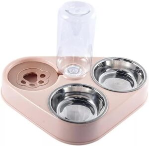 XFGDE 500ML 3 in 1 Schüssel Hundenapf mit Hundewasserflasche Automatischer Trinknapf Futternapf Haustier Edelstahl Doppel 3 Schüsseln (Color : A, Size : One size)