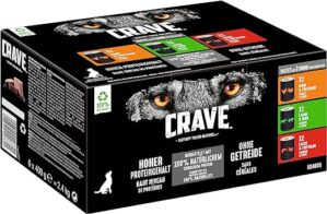 Crave Adult Hundenassfutter in Pastete, 6 Dosen, 6x400g – Hundefutter nass in 3 verschiedenen Varietäten hergestellt mit 100 Prozent natürlichem Protein ohne Zusatz von Getreide