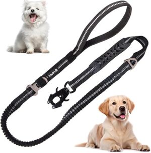 ioutrssli Hundeleine Große Hunde 1.7m Länge, komfortabler Gepolsterter Griff & reflektierende elastische Leine, Nylon Bungee Hundeleinen Elastisch mit Auto Sicherheitsgurt…