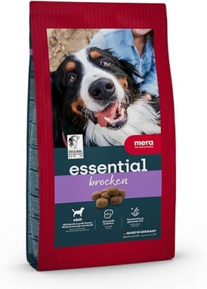 MERA essential Brocken, Hundefutter trocken für alle Hunderassen, Trockenfutter mit Geflügel Protein, gesundes Futter mit Omega-3 und Omega-6, große Kroketten, 12.5kg (1er Pack)