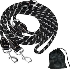 TAVADA Hundeleine Große Hunde, Hundeleine 3m Verstellbar, Nylon Doppelleine mit 2 Karabiner, Hundeleine für große und mittelgroße Hunde, Schwarz