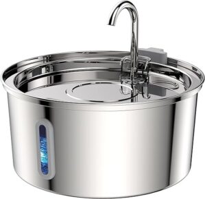 TOMXCUTE Katzenbrunnen Edelstahl mit Sichtfenster, 3,2 L Wasserhahn Trinkbrunnen für Katzen Terrier, Katzentrinkbrunnen spülmaschinenfest, Leiser Pumpe, Doppelfilter Hygienischer