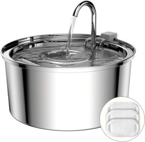 TOMXCUTE Trinkbrunnen für Katzen 3,2 L, Katzenbrunnen aus Edelstahl, Katzentrinkbrunnen Wasserfall für Katze Kleinhunde, Wasserhahn-Design, Spülmaschinenfest, mit 1 Schwamm und…