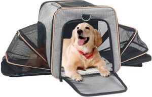 ABISTAB Pet erweiterbare Tragetasche, Hundebox, Katzen und Hunde Transportbox, ausklappbar, Faltbare größere Haustiertragetasche, Matte mit Hartfaserplatte, für Auto Reisen...