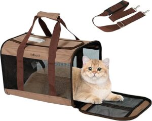 BELLA & PAL Transportbox Katzen/Kleiner Hund, Faltbare Katzentasche Transporttasche mit Kratzfreie Netz, Hundetragetasche mit Einstellbar Schultergurt, katzenbox für Katzen...