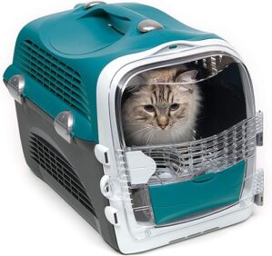 Catit Cabrio Carrier, Transportbox fuer Katzen, 51 x 33 x 35cm, tuerkis/grau