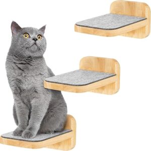 HAPPYPET Katzentreppen 3er-Set für Wandmontage - Nachhaltiges Hartholz, Designer Kletterwand Katzen, Katzentreppe mit Filzbezug, Katzenleiter, Katzenwand zum Klettern, Catwalk,...