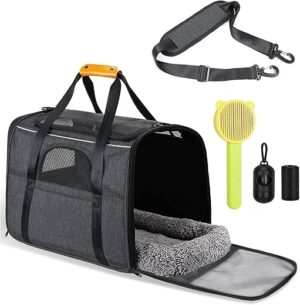 Hundetasche katzentasche Transportbox mit Katze-Tragetasche Airline genehmigt für mittlere, kleine Hunde Katzen unter 20 lbs, mit Geschirr Haarentfernungsbürste