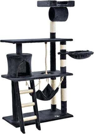 Juskys Katzen-Kratzbaum Chiara - Katzenbaum inkl. Höhle, Liegemulde, Hängematte, Liegeflächen & Sisal Stämme - 141 cm hoch Katzenkratzbaum - Dunkelgrau