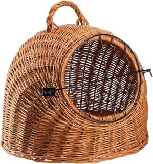 KADAX Transportkorb für Tiere, Katzenkorb aus Weide, Transportbox mit Tragegriff, Weidenkorb mit Verschluß, Korbhöhle, Aufbewahrungskorb für Haustiere (40x49cm)
