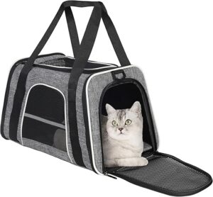 Katzen Transportboxen, Atmungsaktive und Faltbare Hundebox,Hundetasche Transportbox mit Verstellbarem Schultergurt für mittlere Katzen und kleine Hunde Welpen bis 14 lb (Grau)...