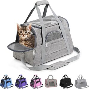 KJSXUUE kleine Hunde Transportbox,transportbox Katze, Atmungsaktive und Faltbare Hundebox mit Verstellbarem, Katzentransportkäfig mit Abnehmbarer Plüschmatratze (Grau)