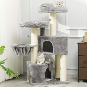 MSmask Kratzbaum groß XXL, Katzenbaum für Katzen stabil mit Sisal-Kratzstangen, 2 Aussichtsplattform