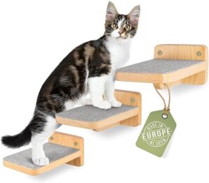WOOWOOD® Kletterwand Katzen | Katzentreppen 3er-Set | Katzentreppe Wand | Katzen Kletterwand Set | Katzenleiter | Katzenwand Klettern | Catwalk Katze | Katzen Wand Klettern | M