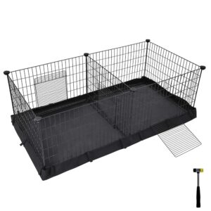 SONGMICS Gehege für Meerschweinchen, Kleintiergehege, Freilaufgehege, mit Trennwand, 2 Separate Bereiche, mit Boden aus Gewebe, 3 Türen, 123 x 63 x 46 cm, schwarz LPI07H